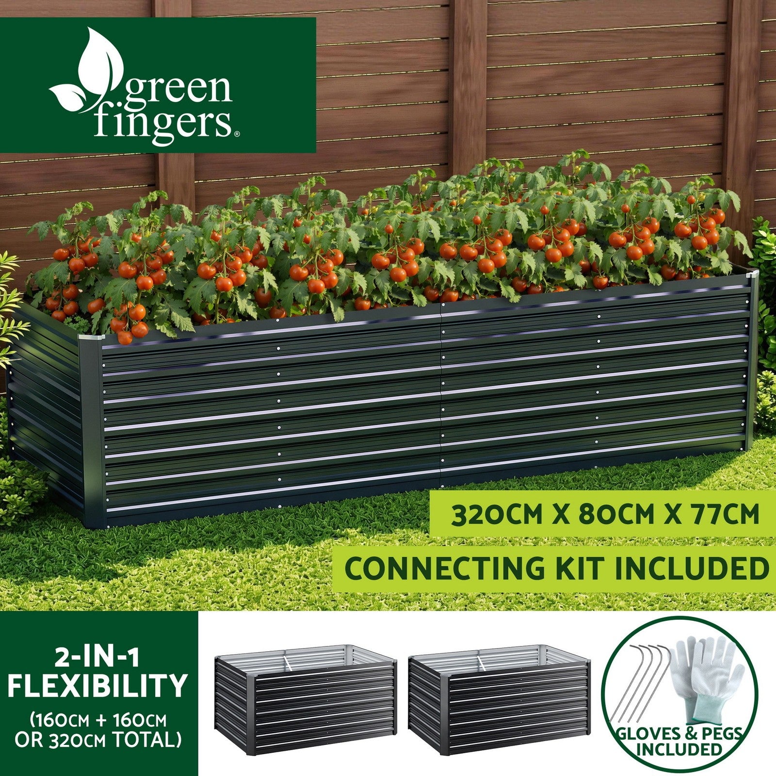 Green Fingers Raised Garden Bed 320X80X77Cm Planter Box Container Galvanised