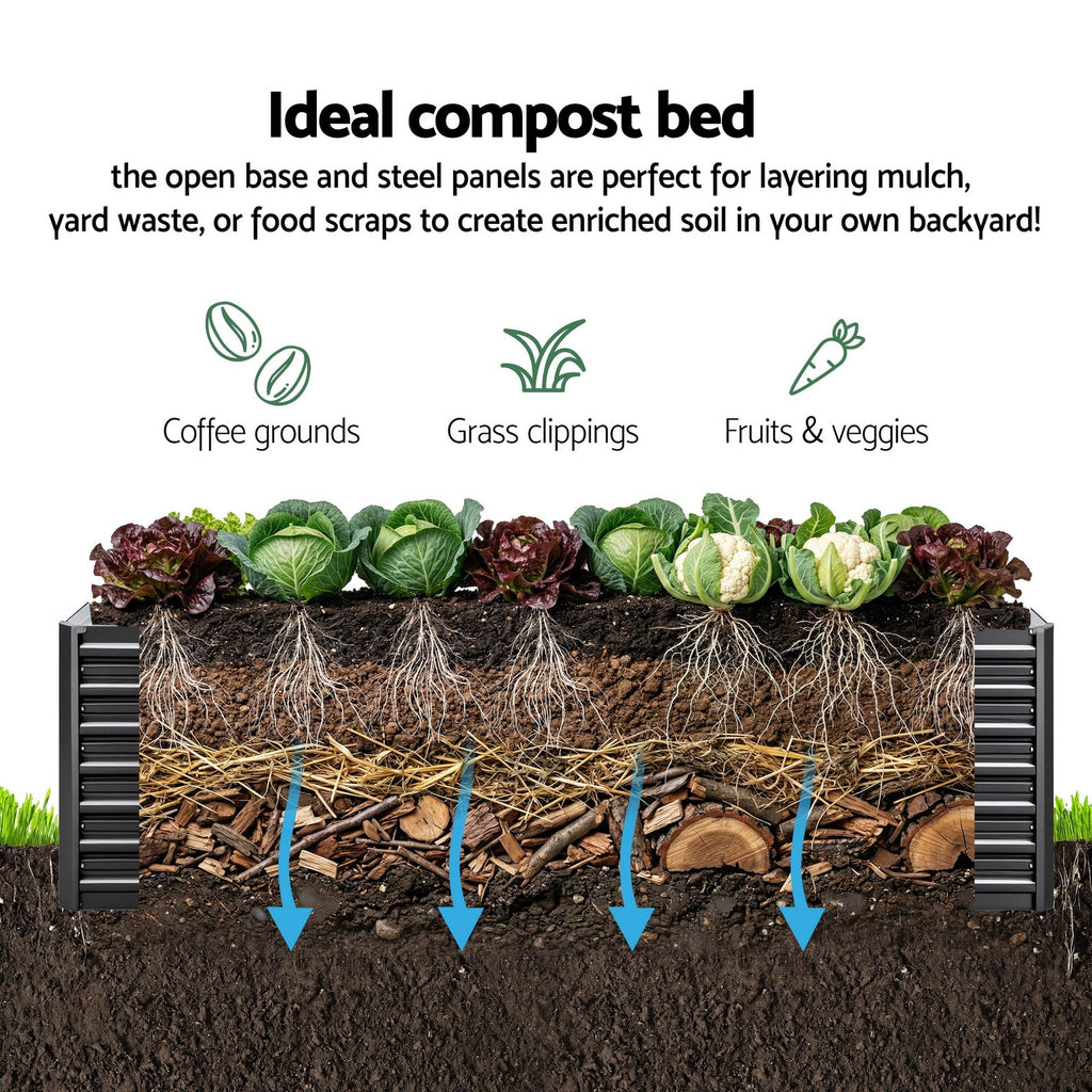 Green Fingers Raised Garden Bed 320X80X77Cm Planter Box Container Galvanised