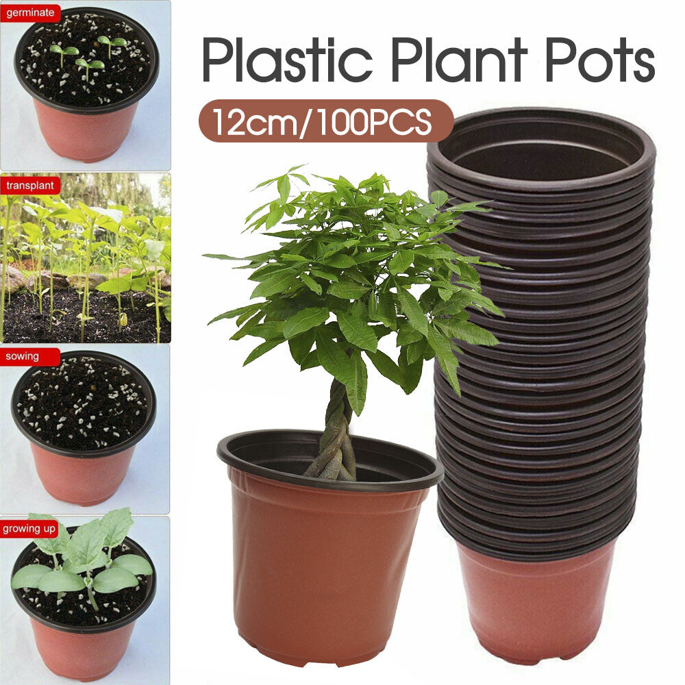 100 PCS 12Cm Plastic Plant Flower Pots Nursery Seedlings Container Flowerpot
