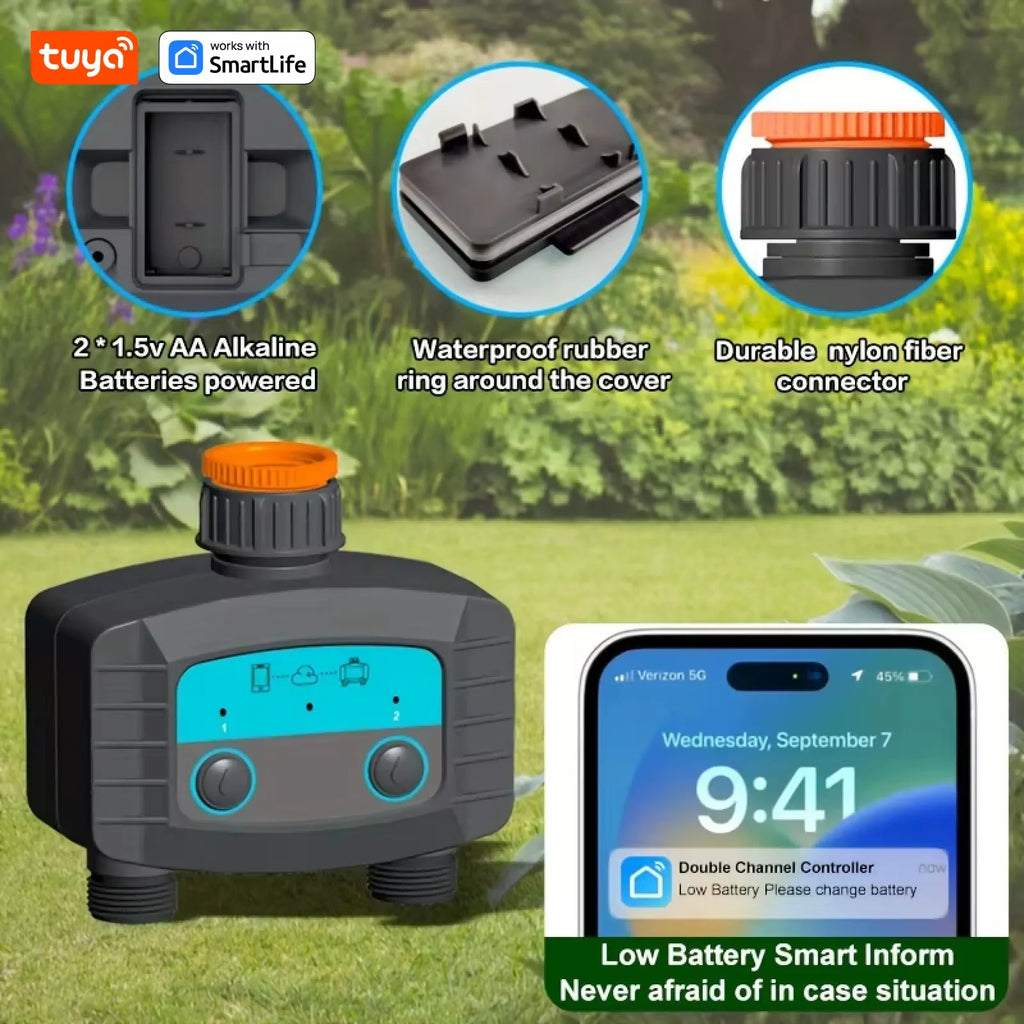 1PCS Tuya Smart Sprinkler Timer ,Dual Bluetooth Garden Hose Watering System, Outdoor Water Timer for Garden Hoses,Programmable