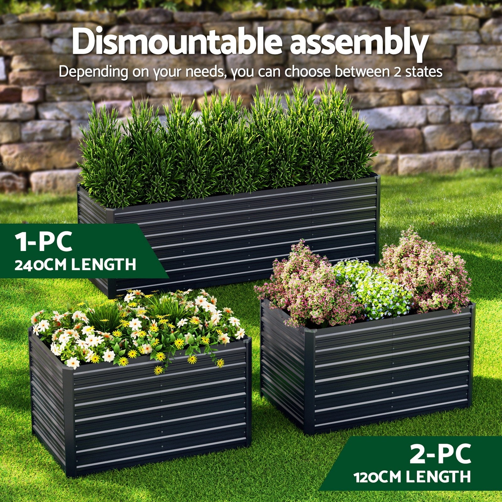 Green Fingers Raised Garden Bed 320X80X77Cm Planter Box Container Galvanised