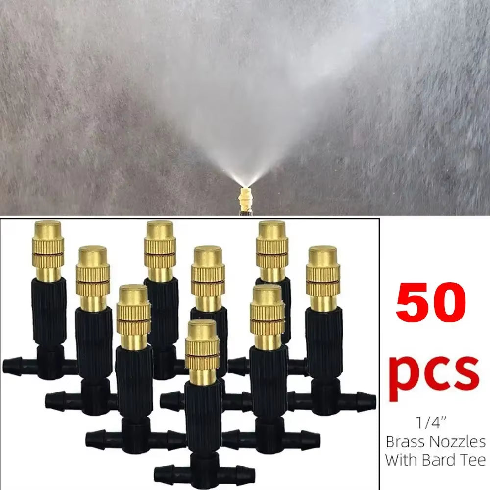 50-1Pcs 4/7PVC Outdoor Misting Cooling System Garden Irrigation Watering 1/4'' Brass Atomizer Adjustable Garden Micro Sprinklers