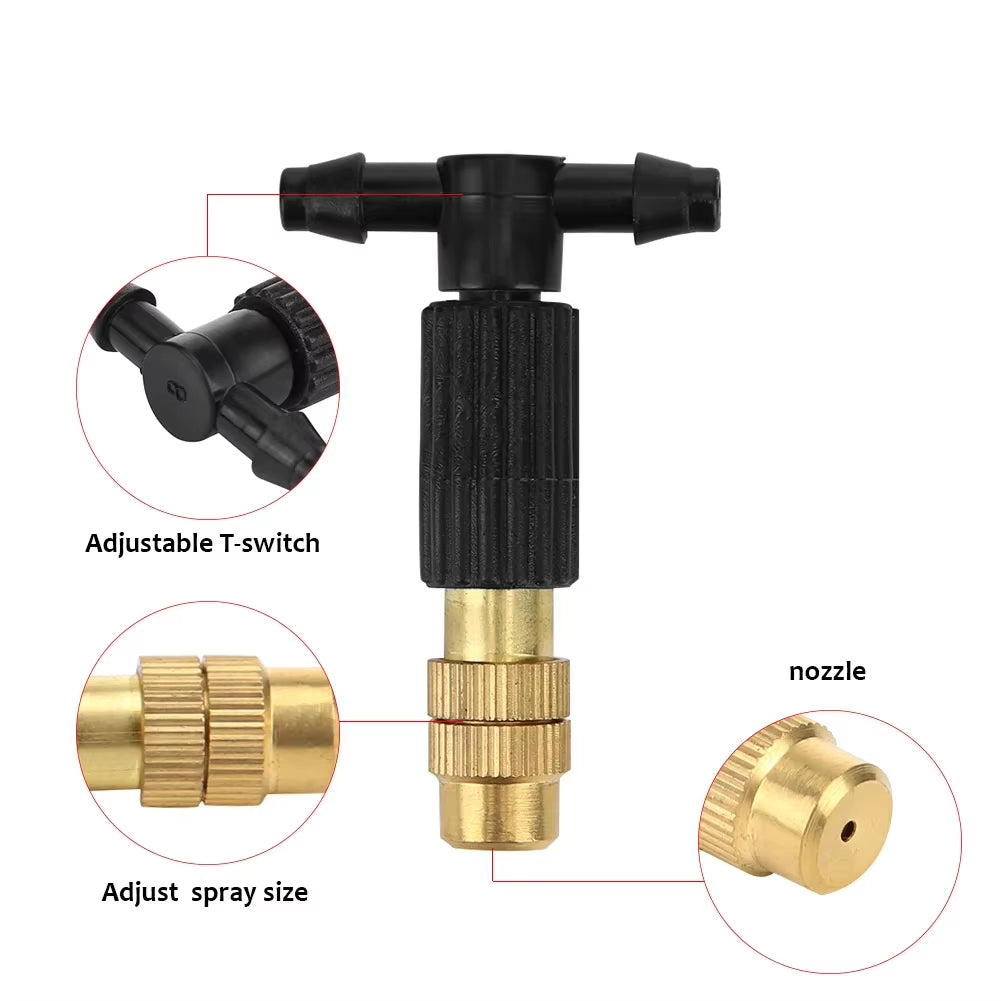 50-1Pcs 4/7PVC Outdoor Misting Cooling System Garden Irrigation Watering 1/4'' Brass Atomizer Adjustable Garden Micro Sprinklers
