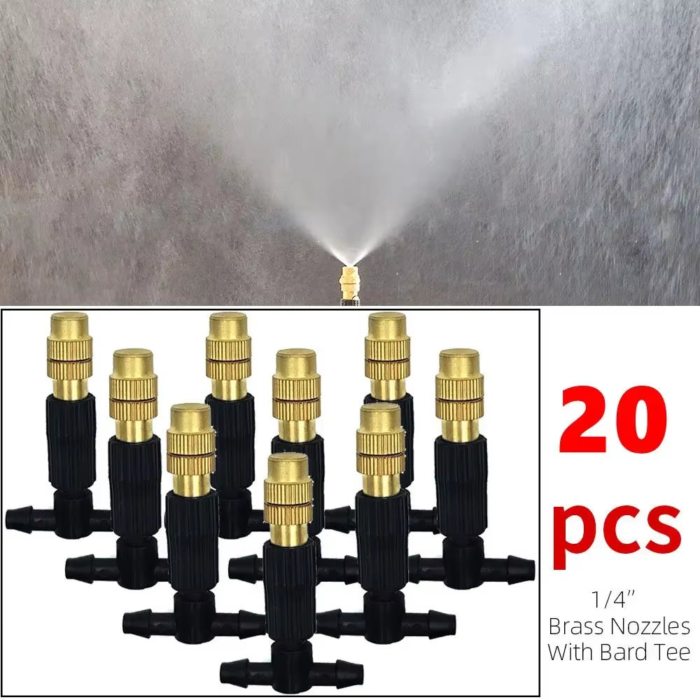 50-1Pcs 4/7PVC Outdoor Misting Cooling System Garden Irrigation Watering 1/4'' Brass Atomizer Adjustable Garden Micro Sprinklers